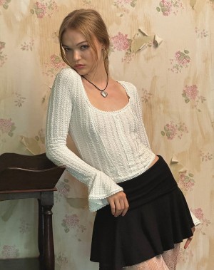 Koszulki Motel Rocks Abella Textured Flute Sleeve Damskie Białe | AAB3420CU