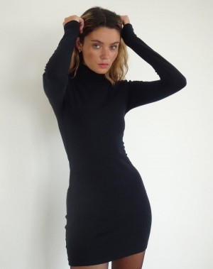 Sukienka Mini Motel Rocks Yrion Turtle Neck Bodycon Damskie Czarne | UHT4752XA