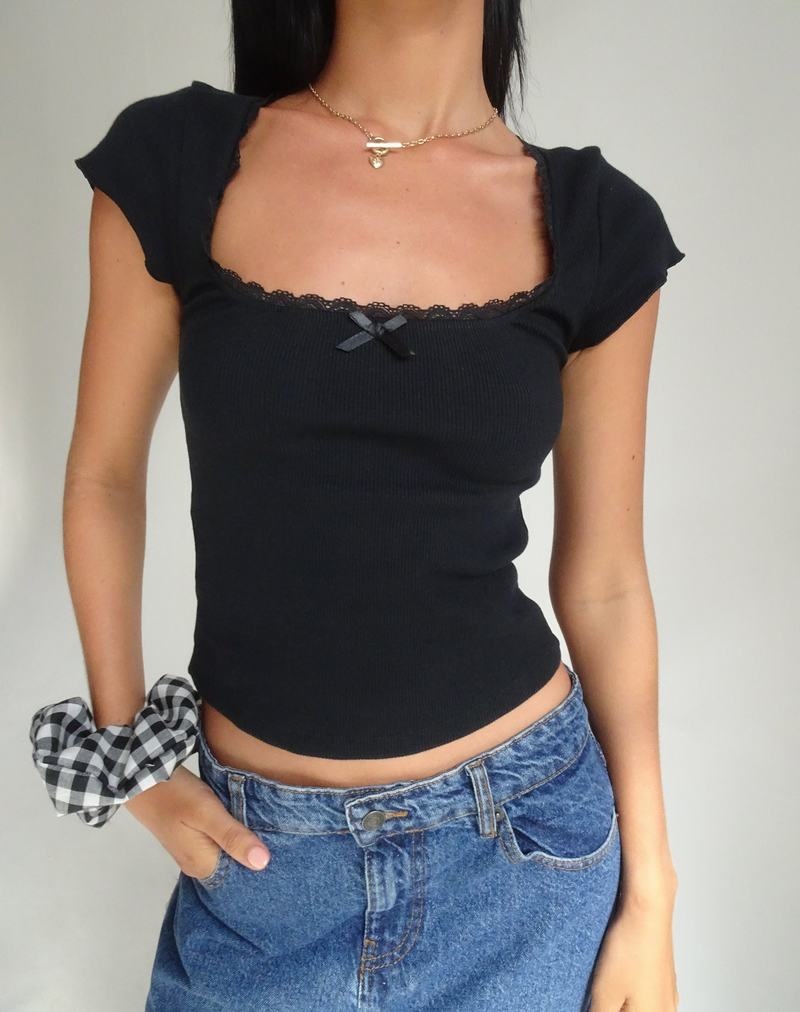 Koszulki Motel Rocks Bovillo Cap Sleeve Top Damskie Czarne | LIY3852GO