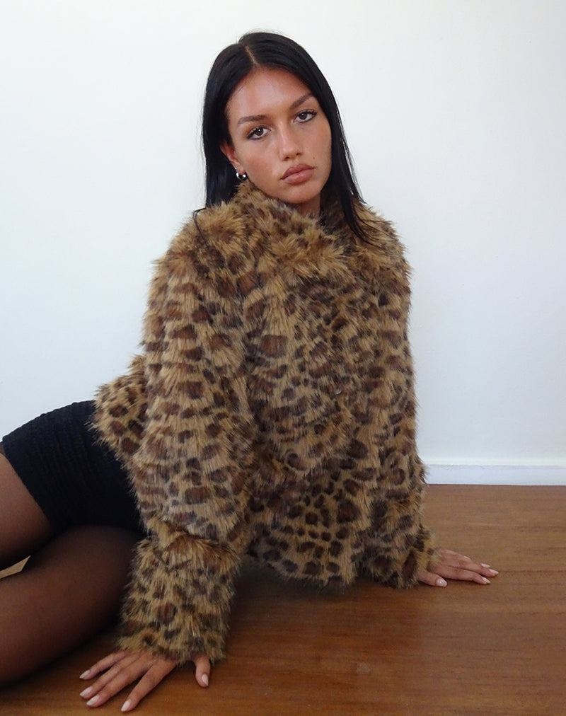 Kurtki Motel Rocks Joji Crop Faux Fur Damskie Brązowe | RLJ397RD