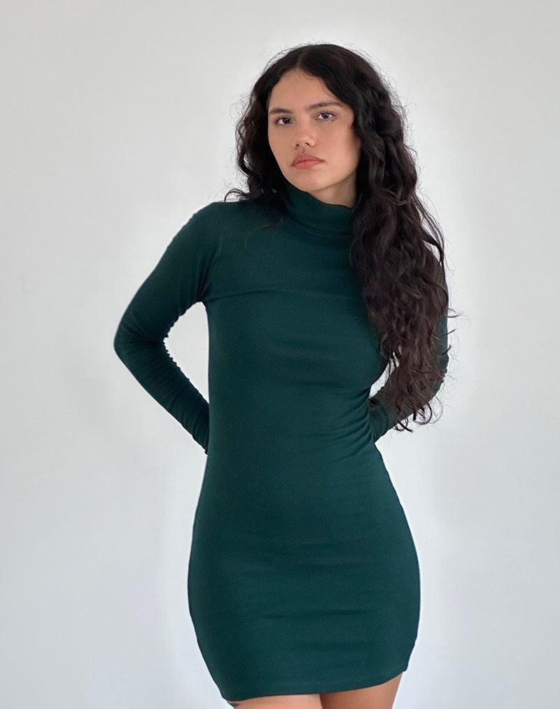 Sukienka Mini Motel Rocks Yrion Turtle Neck Bodycon Damskie Zielone | XFI8143DC