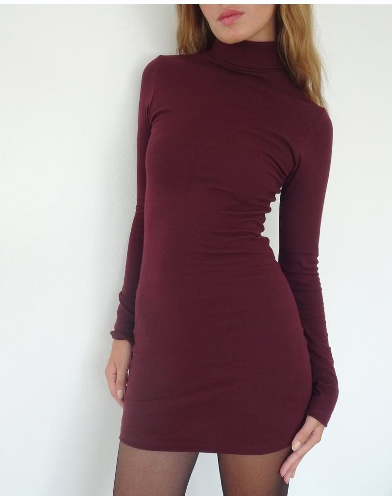 Sukienka Mini Motel Rocks Yrion Turtle Neck Bodycon Damskie Czerwone | ZUI4033UD