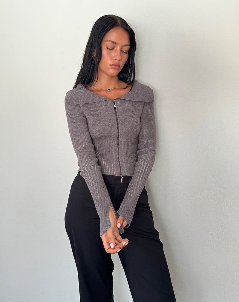 Zworki Motel Rocks Radia Long Sleeve Off-shoulder Zip Through Damskie Ciemny Szare | JSF4716EK