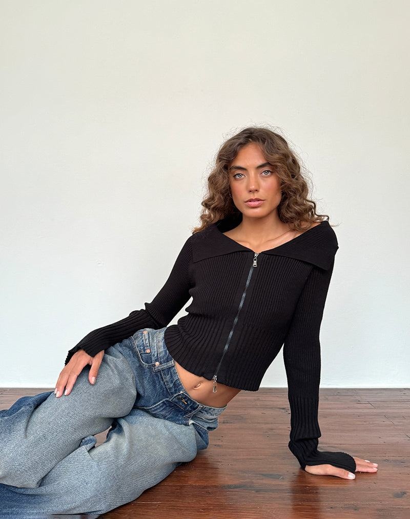 Zworki Motel Rocks Radia Long Sleeve Off-shoulder Zip Through Damskie Czarne | NWE189ZS